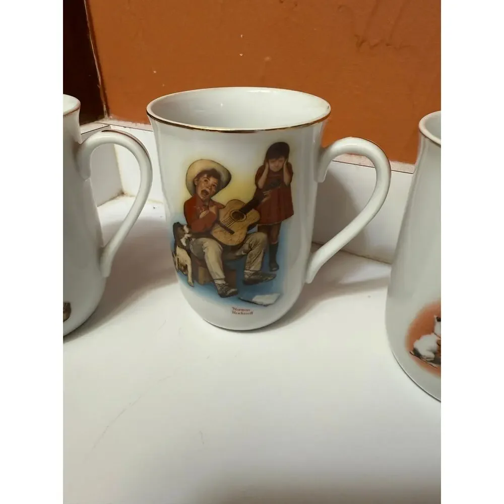 Vintage 1981 Set of 4, Norman Rockwell Mugs